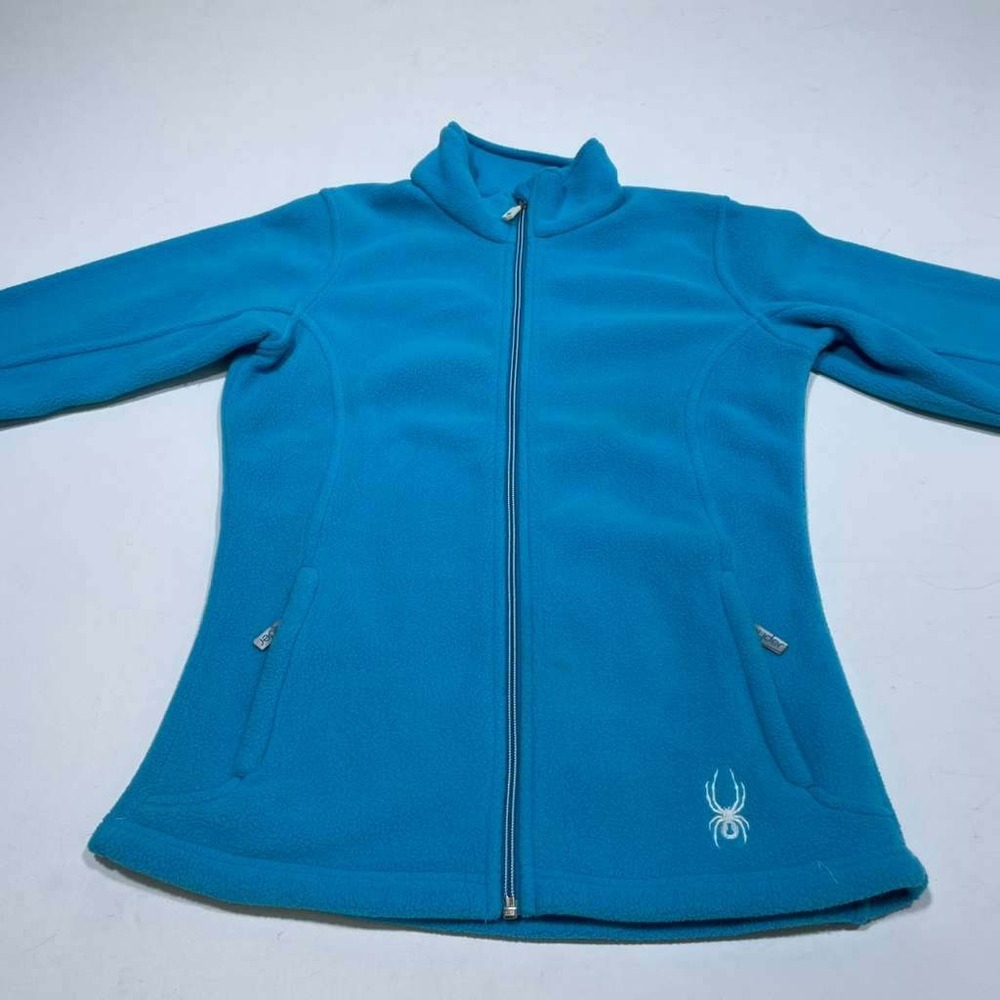 Spyder Full Zip Fleece Jacket Womens XL Blue Mock Neck Embroidered Logo Warm